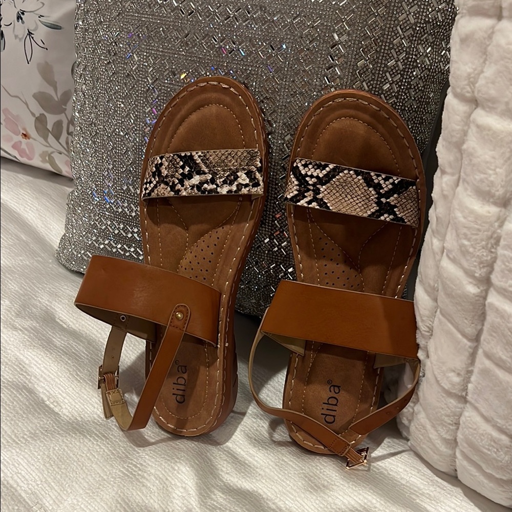 Diba Tan and Snake Print Sandals NWOT